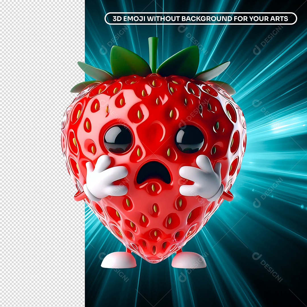 Elemento 3D Personagem Morango para Composição PSD