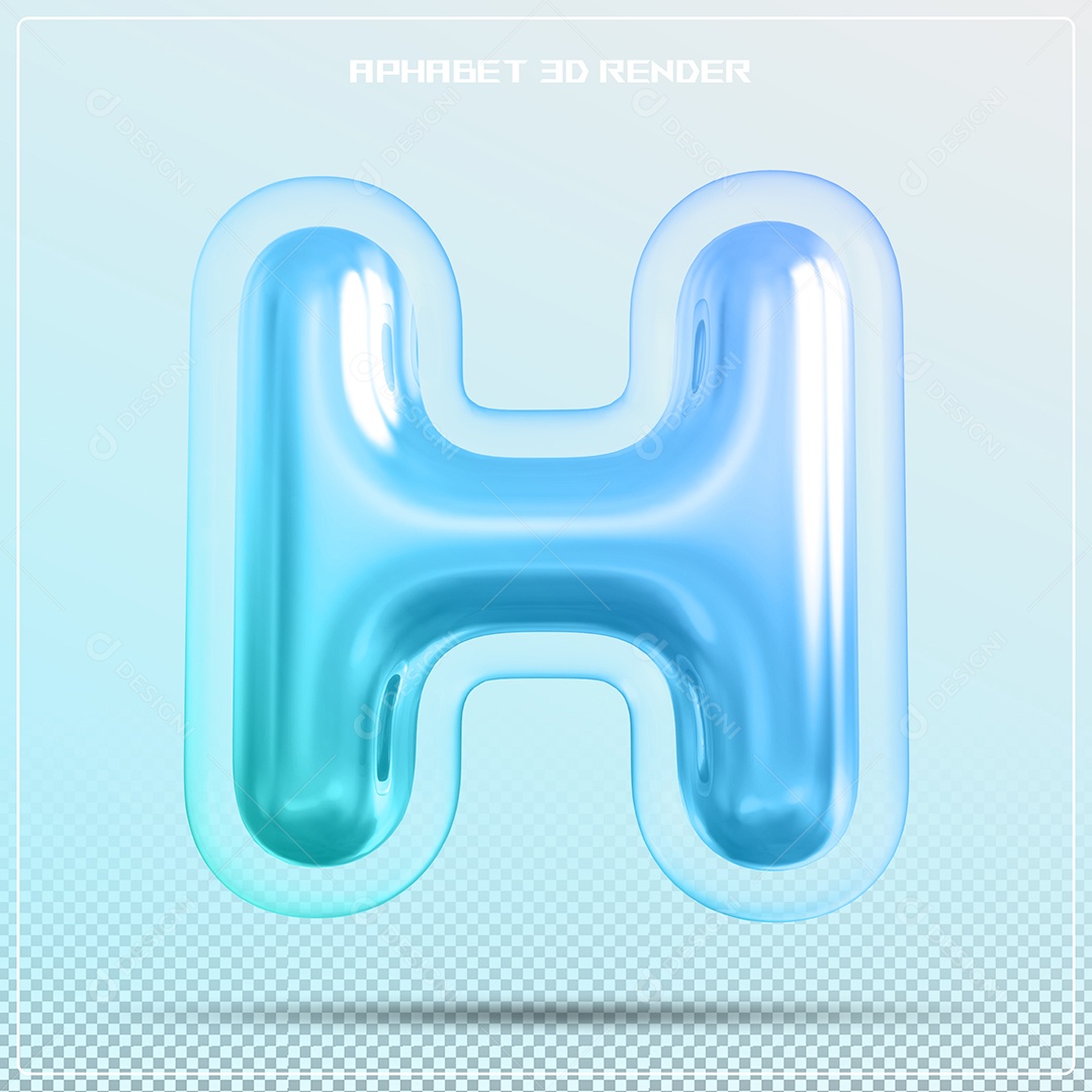 Letra 3D H Azul Para Composição PSD