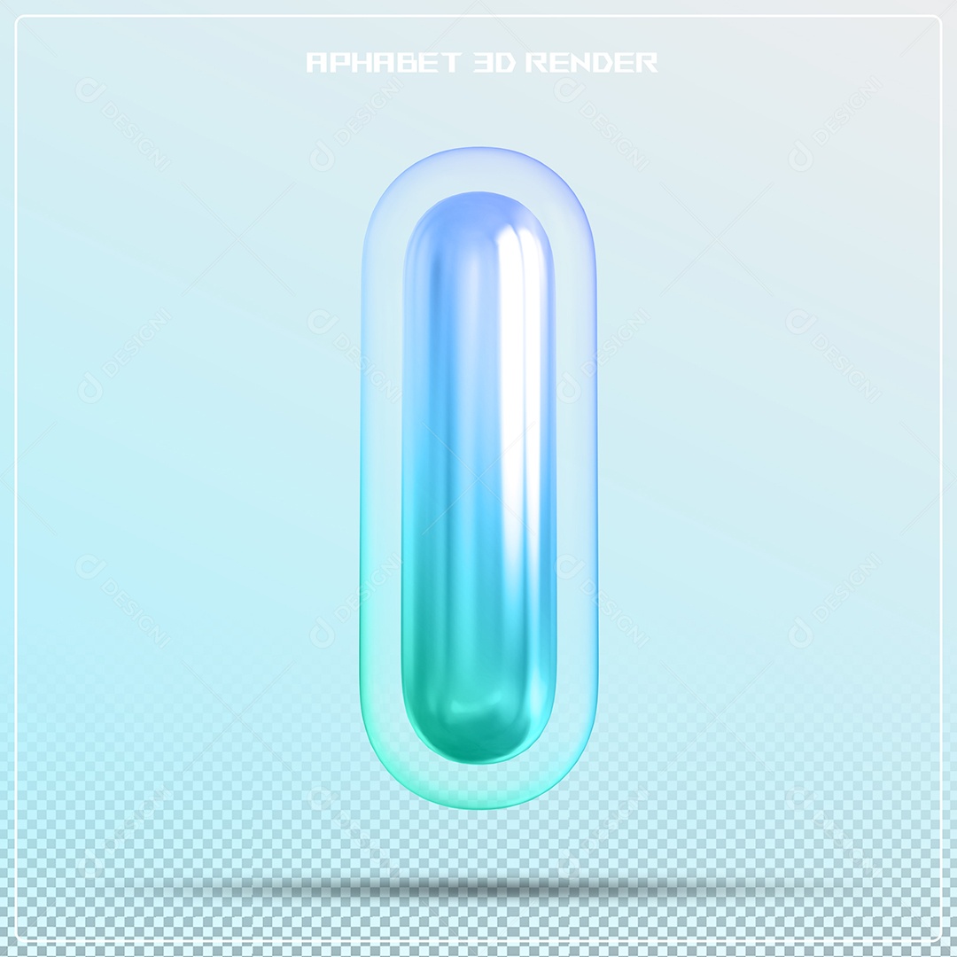 Letra 3D I Azul Para Composição PSD