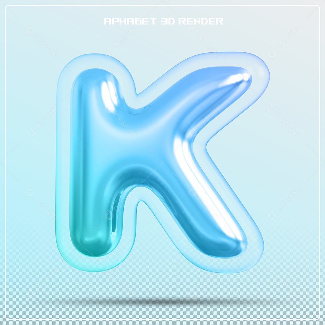 Letra 3D K Azul Para Composição PSD