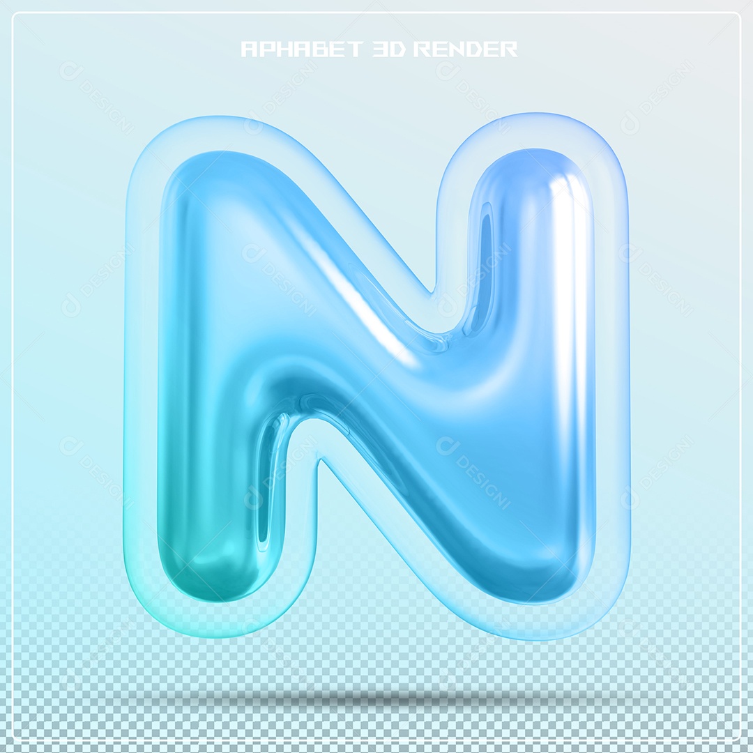 Letra 3D N Azul Para Composição PSD