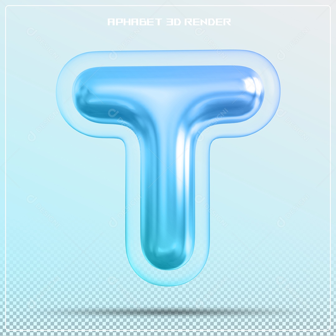 Letra 3D T Azul Para Composição PSD