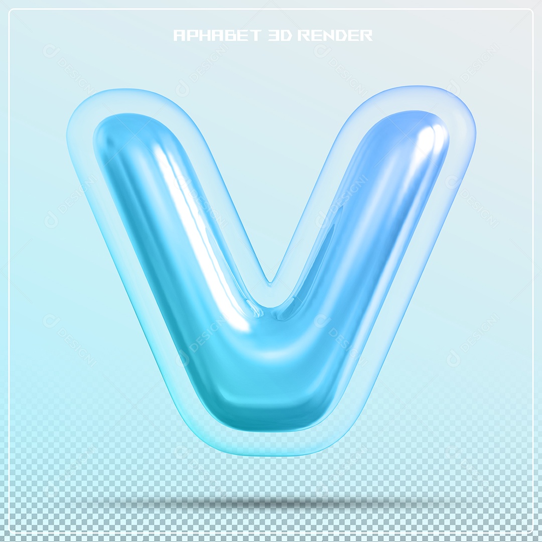 Letra 3D V Azul Para Composição PSD