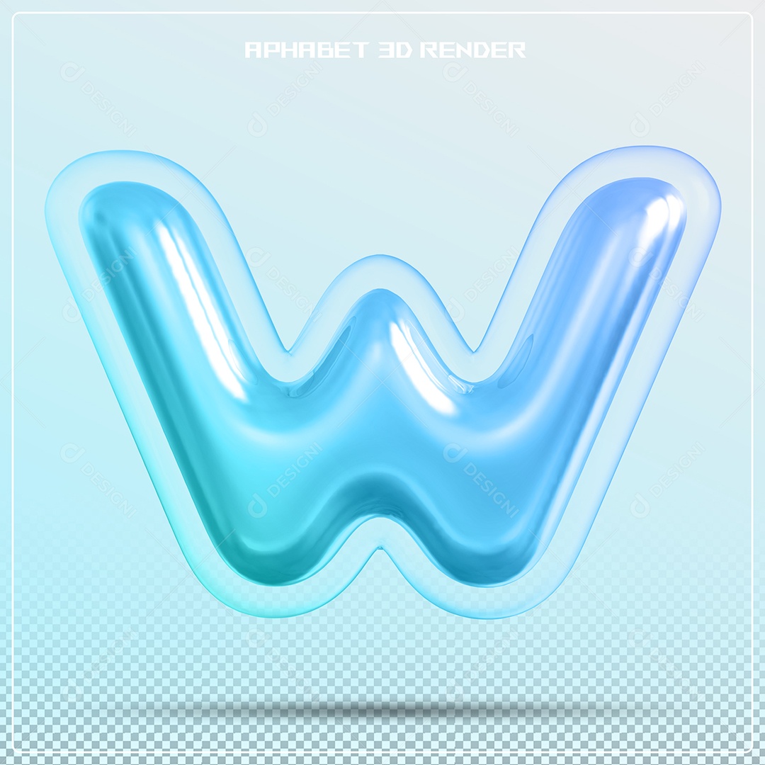 Letra 3D W Azul Para Composição PSD