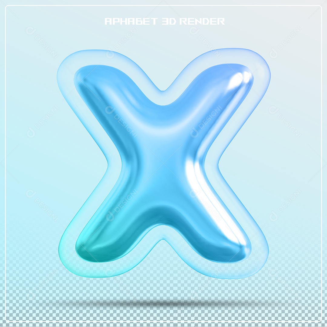 Letra 3D X Azul Para Composição PSD