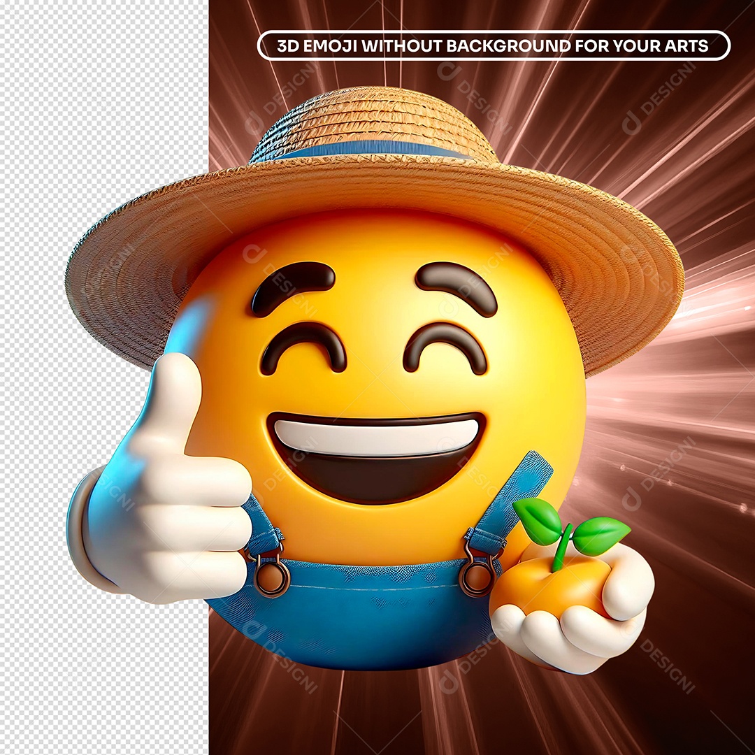 Elemento 3D Emoji Caipira para Composição PSD