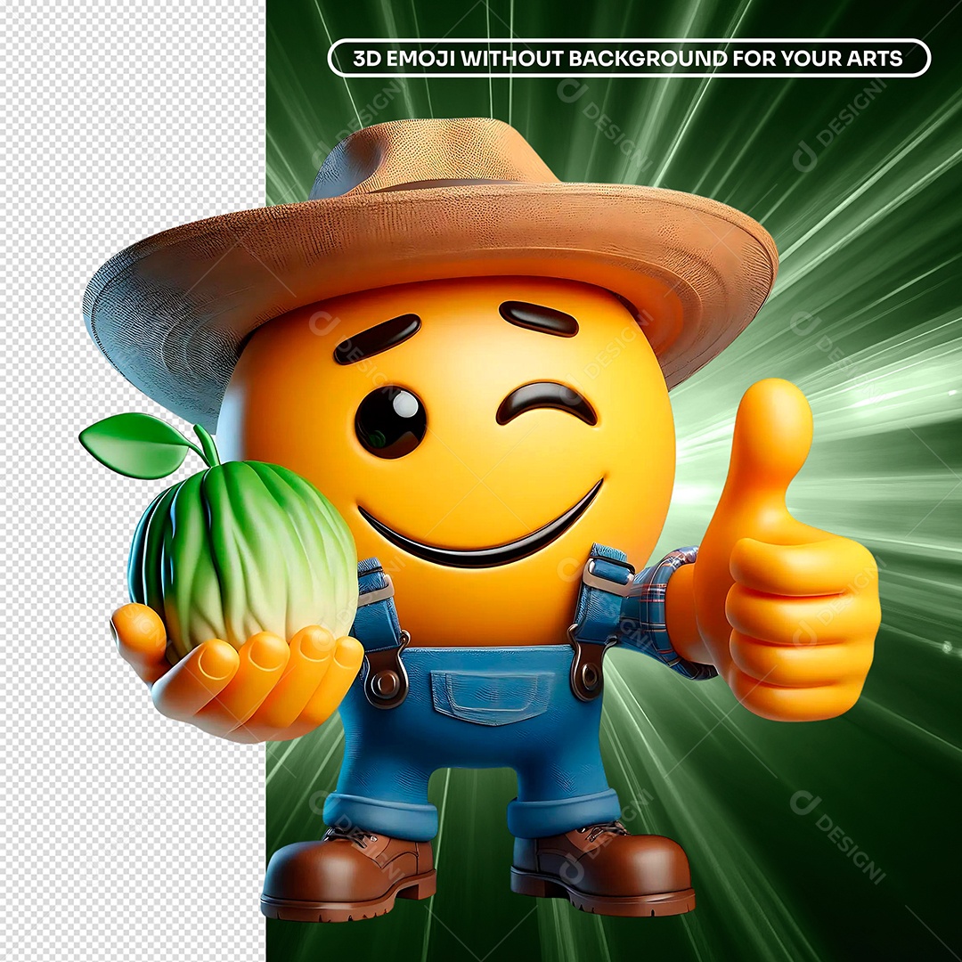 Elemento 3D Emoji Caipira para Composição PSD