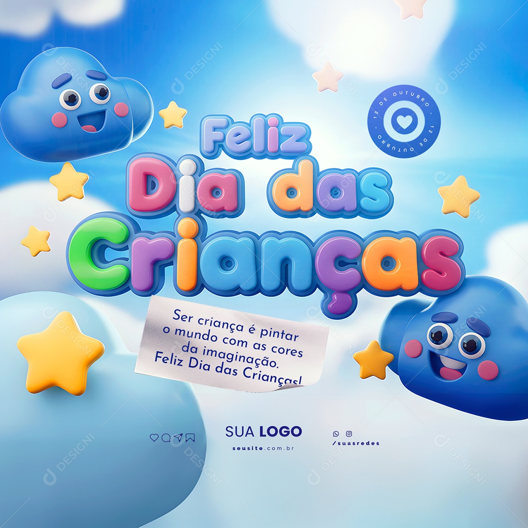 Feliz Dia das Crianças 12 de Outubro Social Media Editável