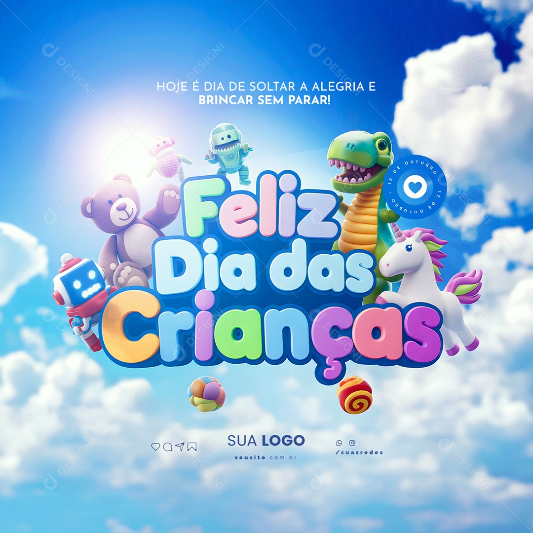 Feliz Dia das Crianças 12 de Outubro Hoje é Dia de Soltar Social Media PSD Editável