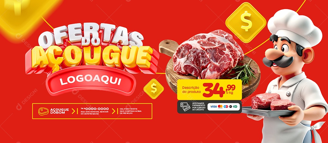 Banner Ofertas do Açougue Carne Social Media PSD Editável