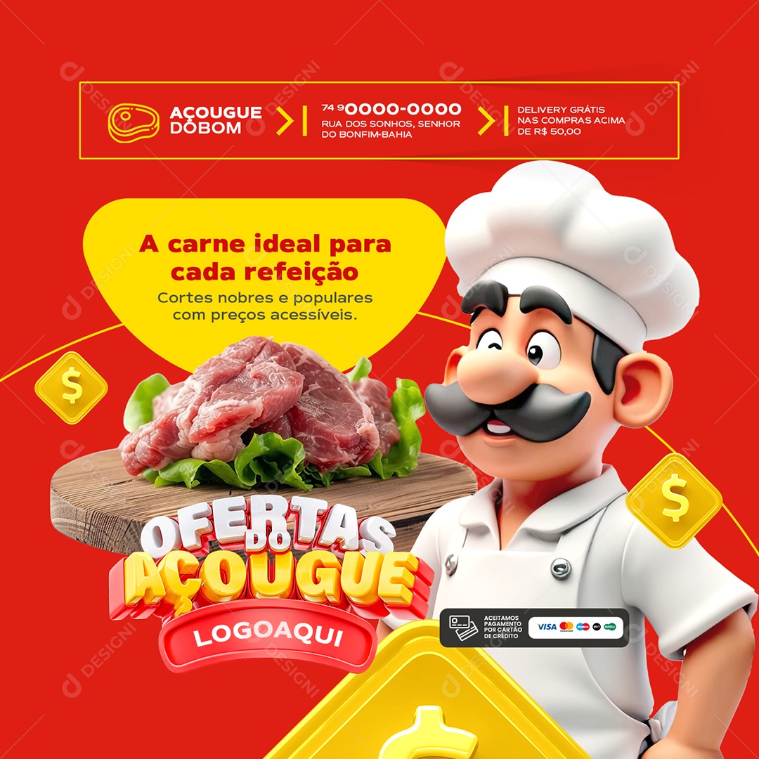 Ofertas do Açougue A Carne Ideal Social Media PSD Editável