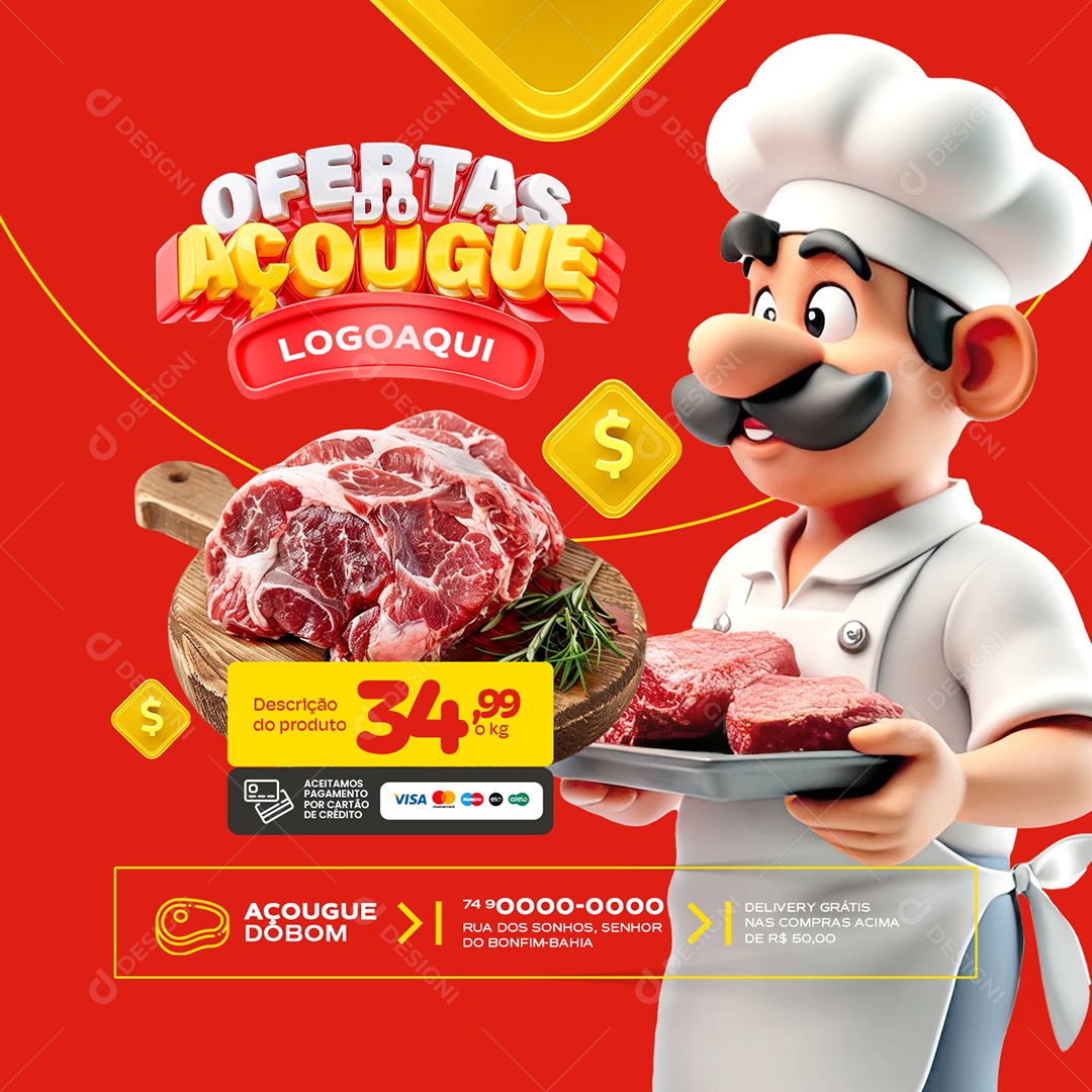 Ofertas do Açougue Carne Social Media PSD Editável