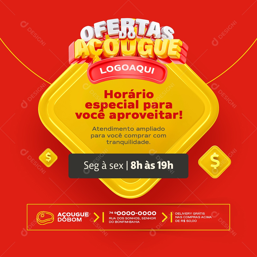 Ofertas do Açougue Horário Especial Social Media PSD Editável
