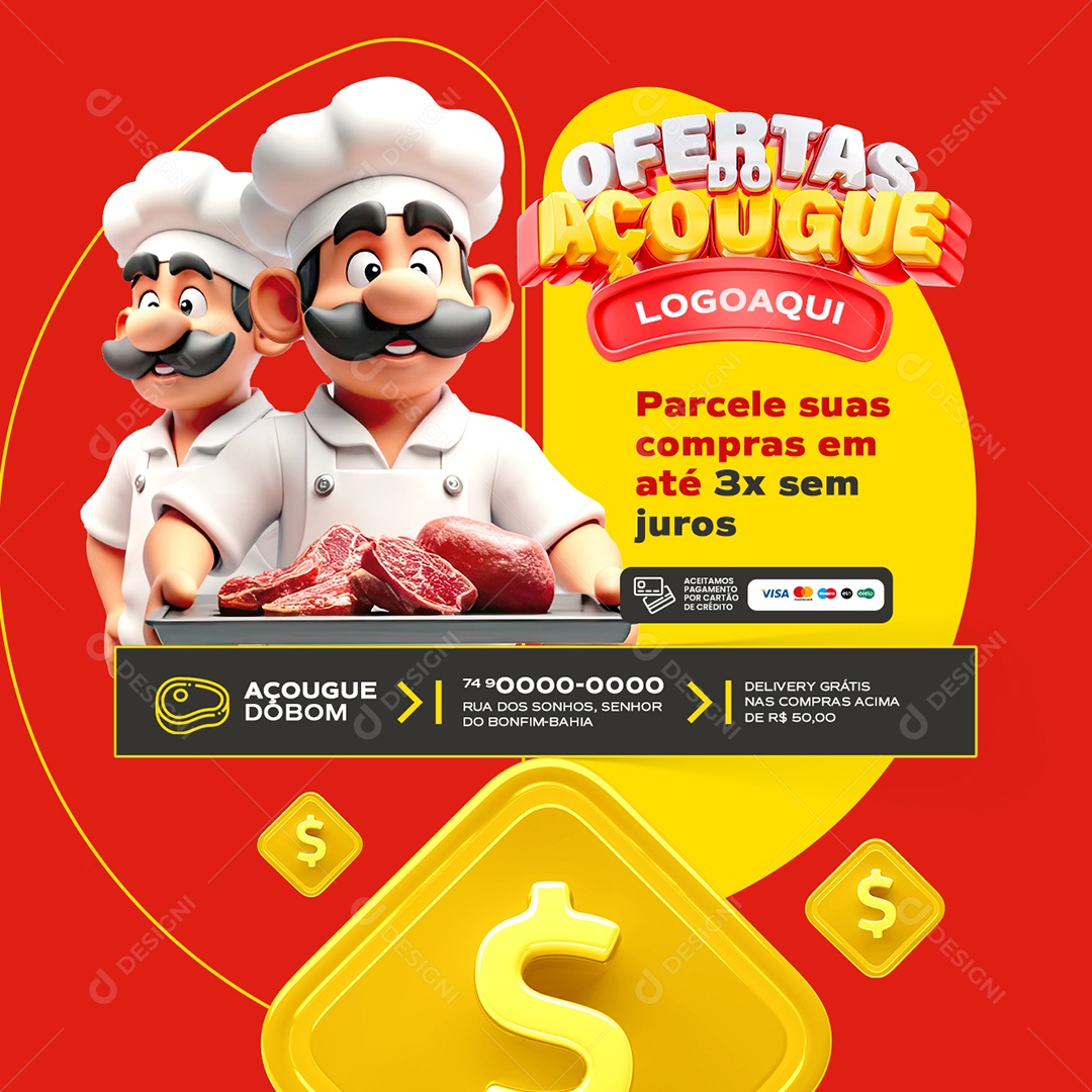 Ofertas do Açougue Parcele suas Compras Social Media PSD Editável