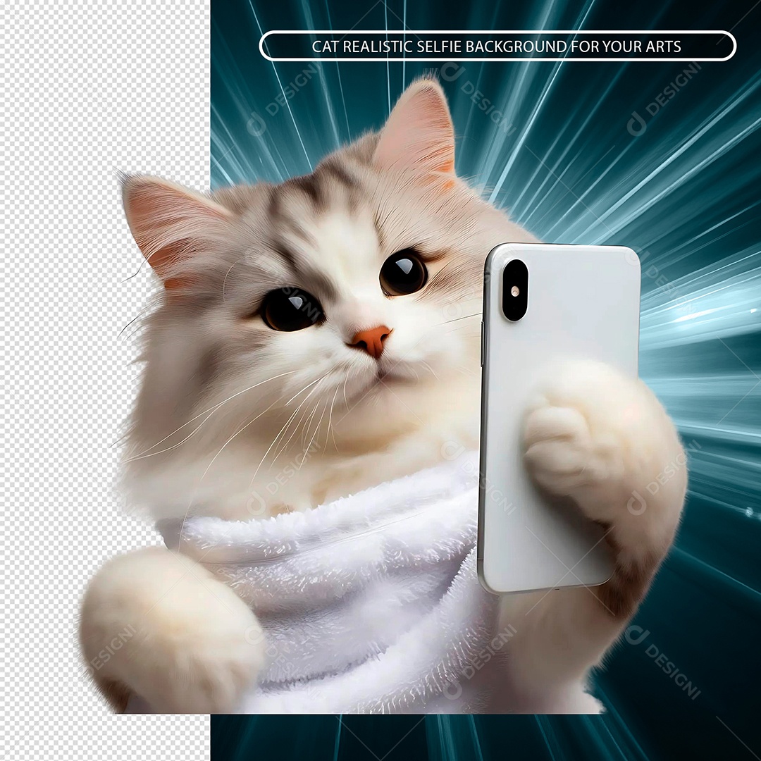Gatinho Tirando Selfi Elemento 3D para Composição PSD