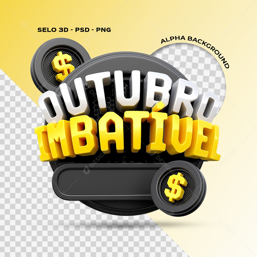 Outubro Imbatível Selo 3D para Composição PSD