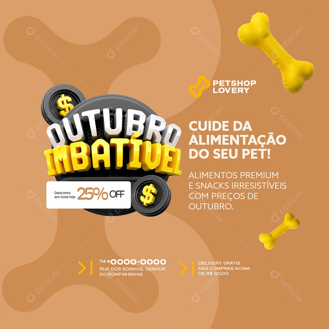 Outubro Imbatível Pet Shop Cuide da Alimentação do Seu Pet Social Media PSD Editável