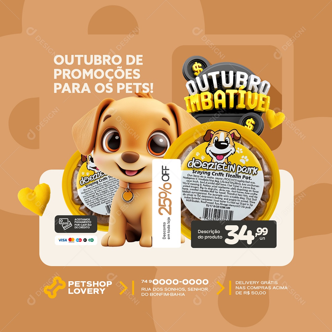 Outubro Imbatível Pet Shop Promoções para Os Pets Social Media PSD Editável