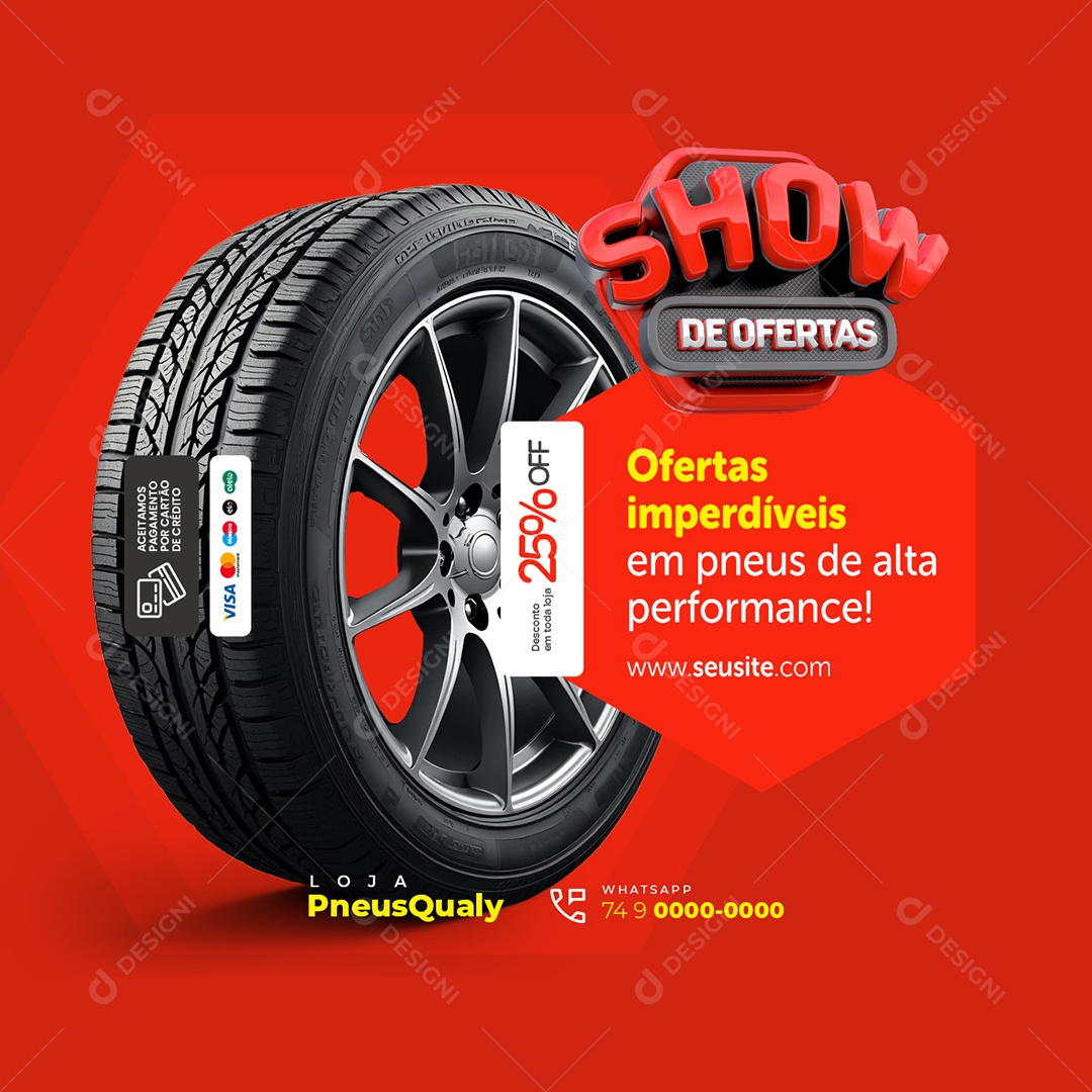 Loja de Pneus Show de Ofertas Pneus de Alta Qualidade Social Media PSD Editável