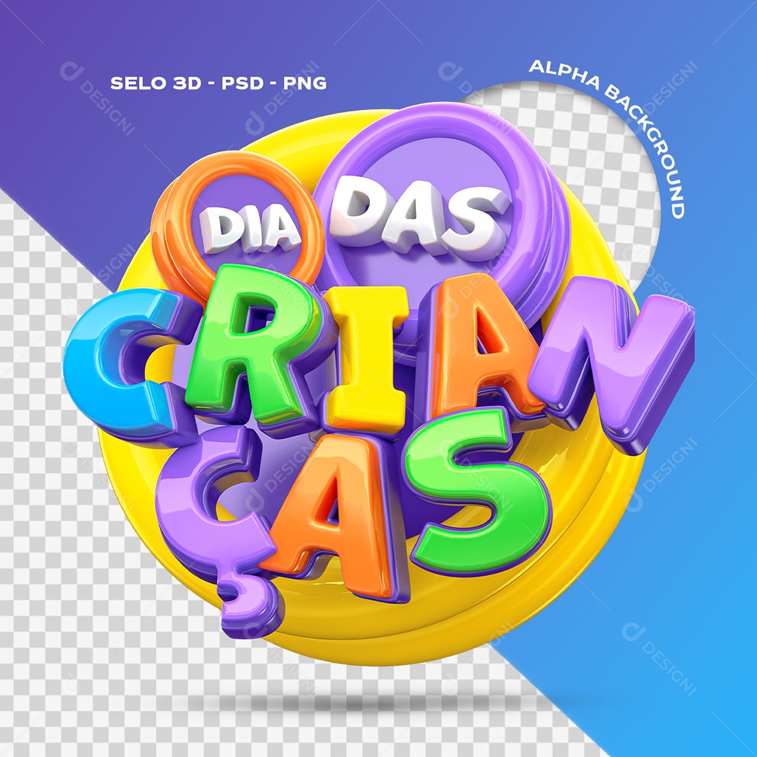 Dia das Crianças Selo 3D para Composição PSD