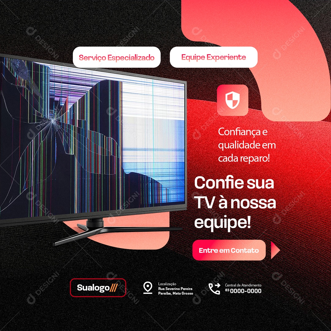 Manutenção De Televisão Confie sua TV à Nossa Equipe Social Media PSD Editável