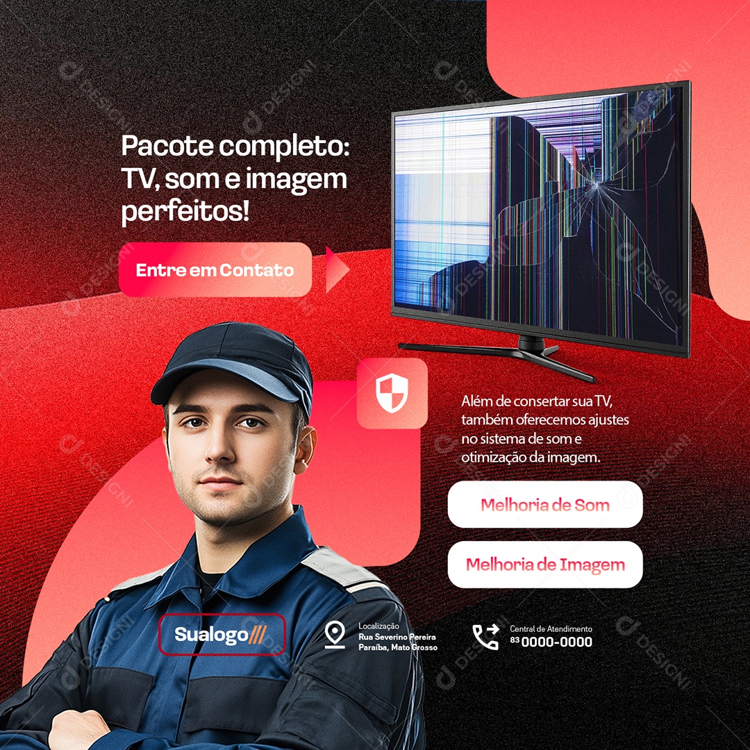 Manutenção De Televisão Pacote Completo Social Media PSD Editável