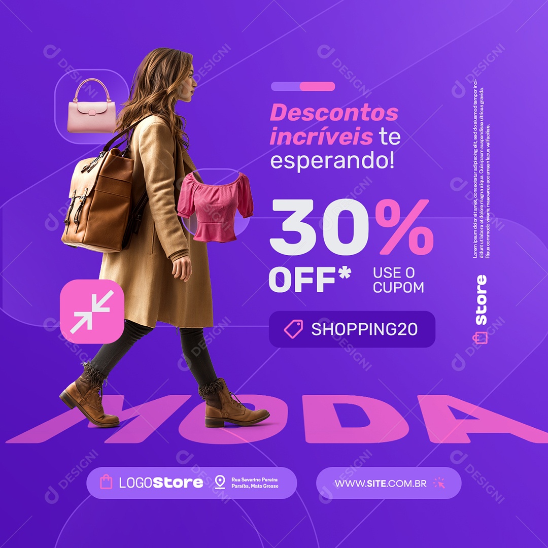 Loja de Roupas Descontos Incríveis Te Esperando Social Media PSD Editável