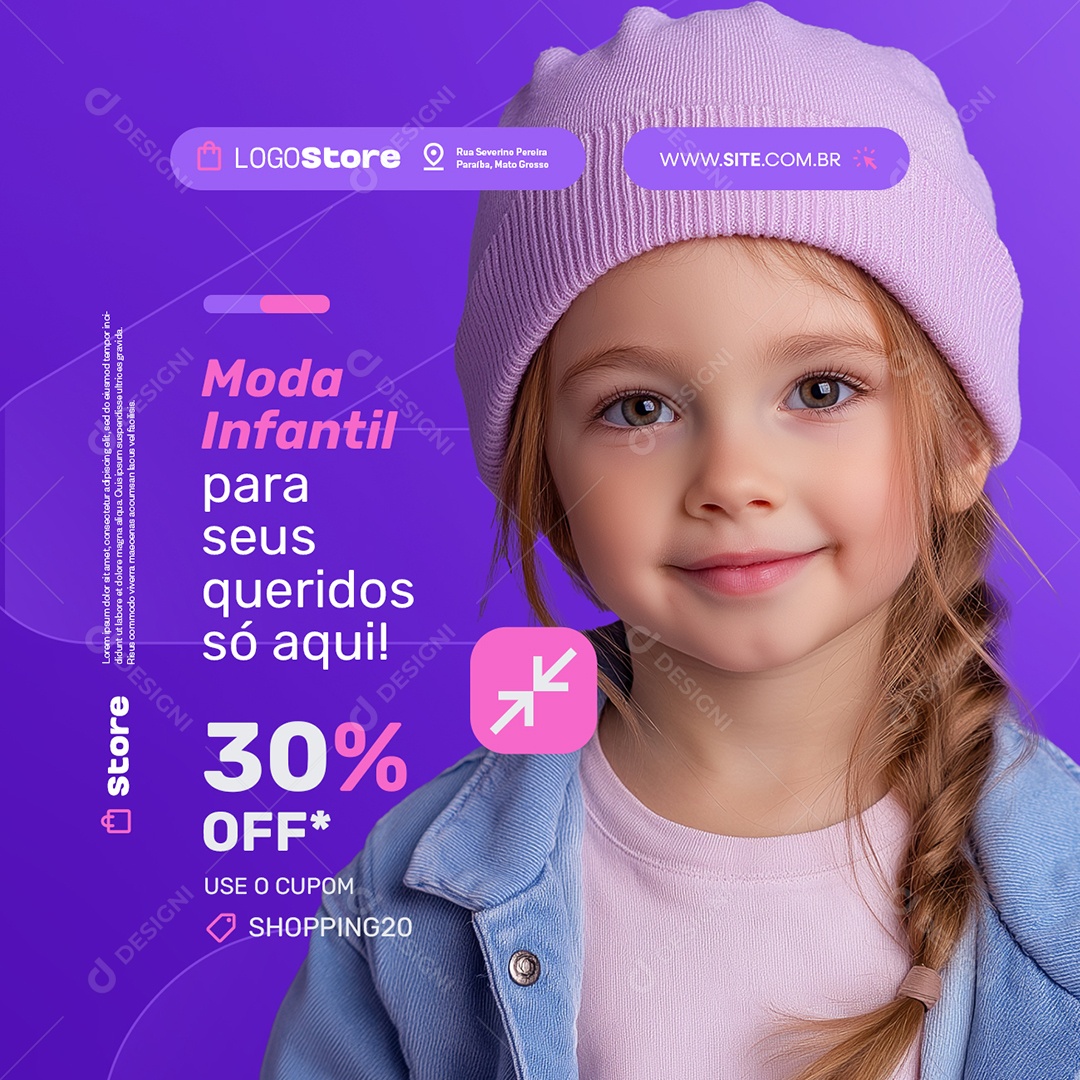 Loja de Roupas Moda Infantil para Seus Queridos Só Aqui Social Media PSD Editável