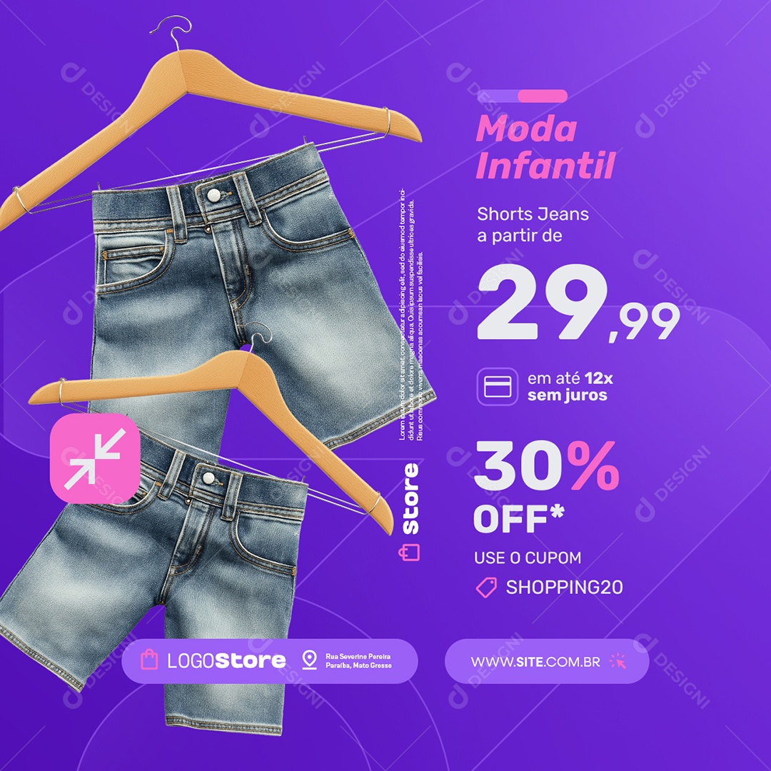 Loja de Roupas Moda Infantil Shorts Jeans Social Media PSD Editável