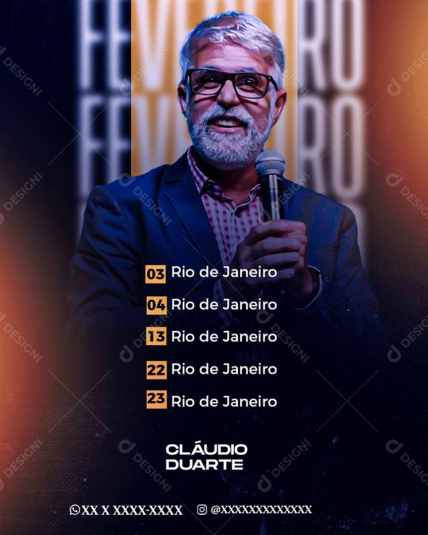 Feed Flyer Gospel Agenda Cláudio Duarte Social Media PSD Editável