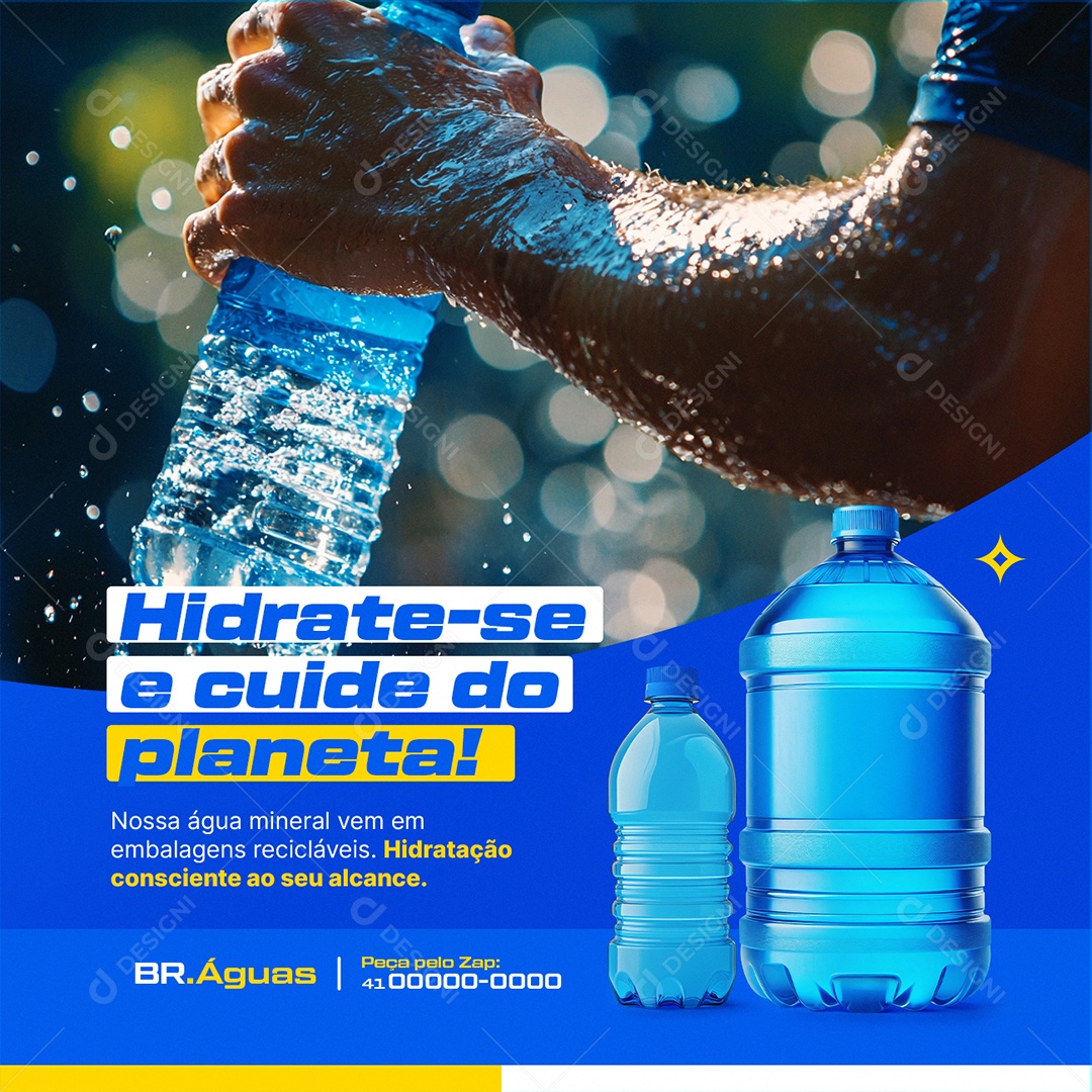Distribuidora de Água Hidrate-Se e Cuide do Planeta Social Media PSD Editável