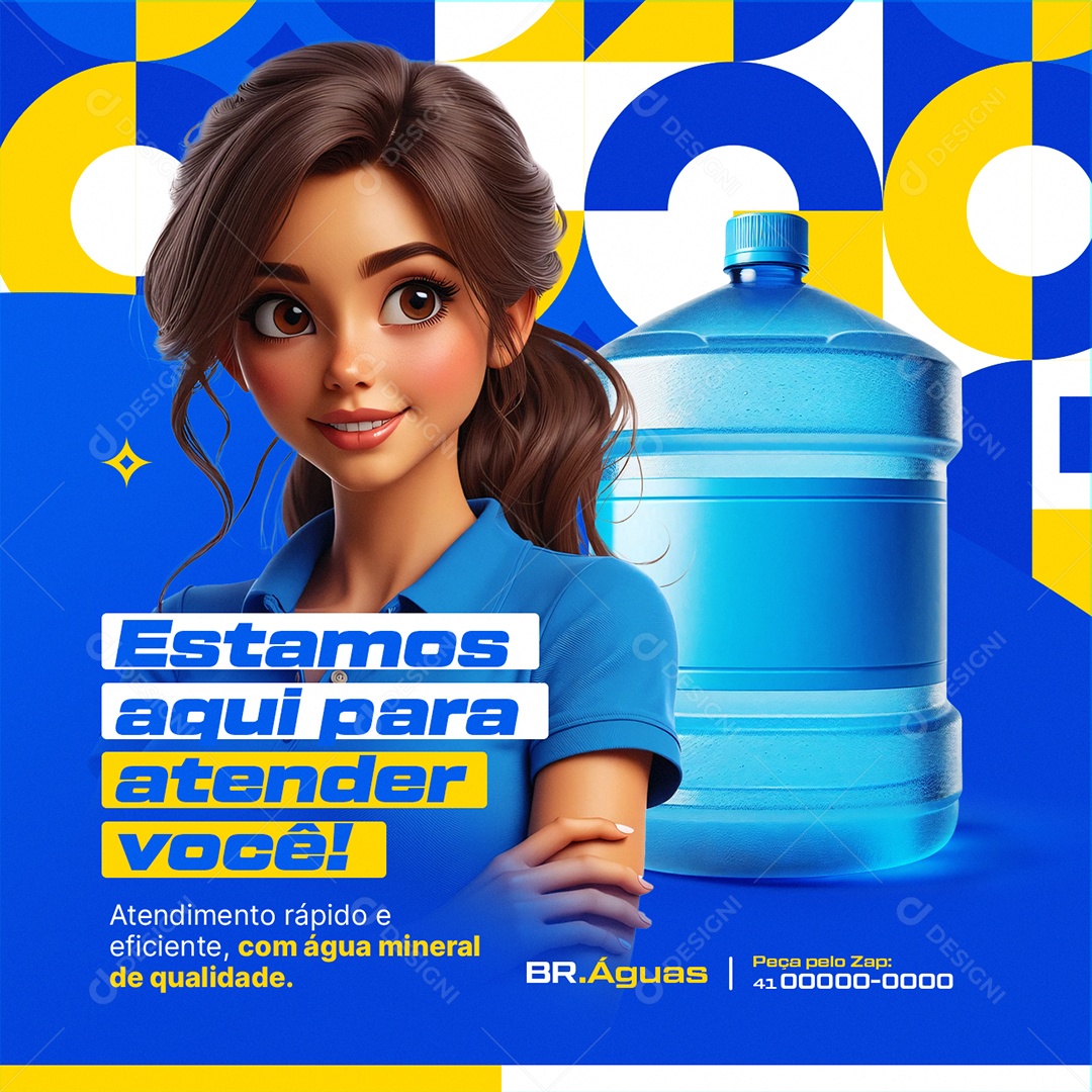 Distribuidora de Água Estamos Aqui para Atender Você Social Media PSD Editável