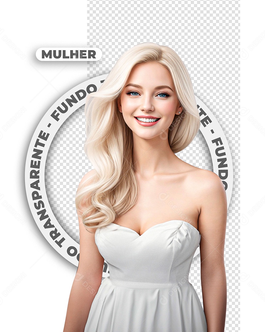 Mulher Sorridente Loira Vestido Branco Composição PSD