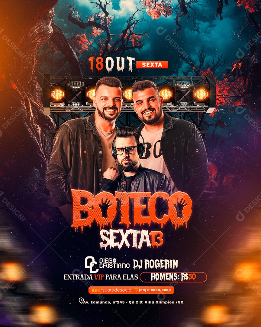 Flyer Halloween Boteco Sexta 13 Social Media PSD Editável