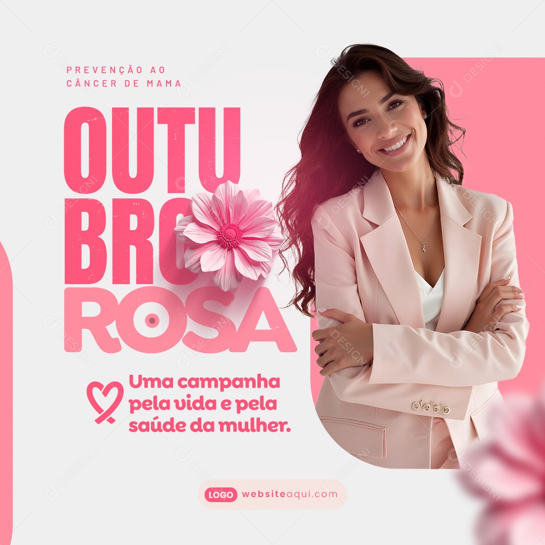 Outubro Rosa Mês de Prevenção ao Câncer de Mama Social Media PSD Editável