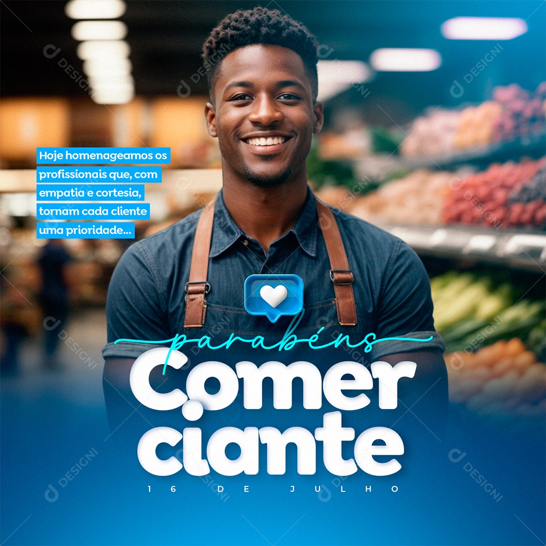 Dia do Comerciante 16 De Julho Parabéns Social Media PSD Editável