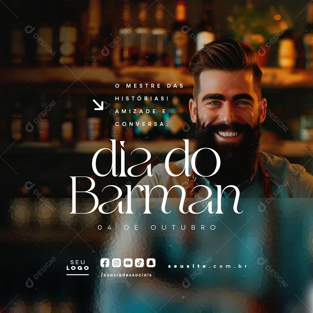 Dia do Barman 04 de Outubro O Mestre das Histórias Social Media PSD Editável