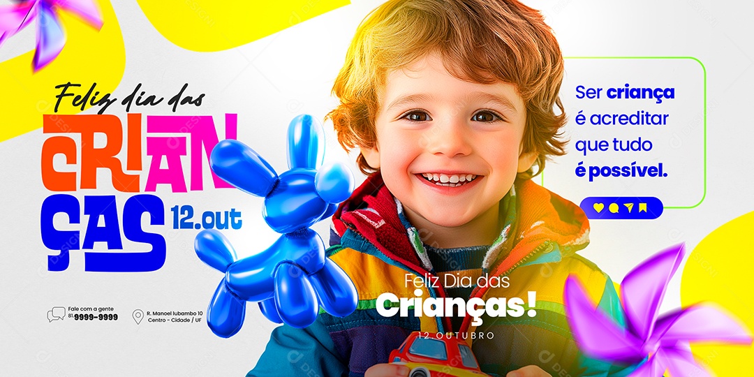 Carrossel Feliz Dia das Crianças 12 de Outubro Social Media Editável