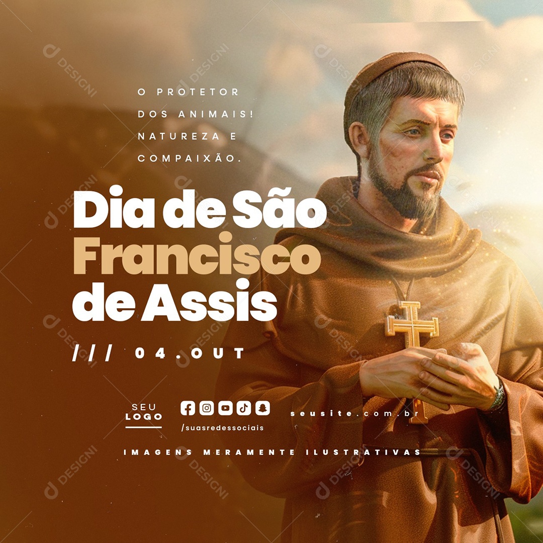Dia de São Francisco de Assis 04 de Outubro O Protetor dos Animais Social Media PSD Editável