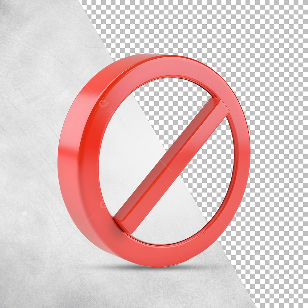 Sinal de Proibido Vermelho Elemento 3D para Composição PSD