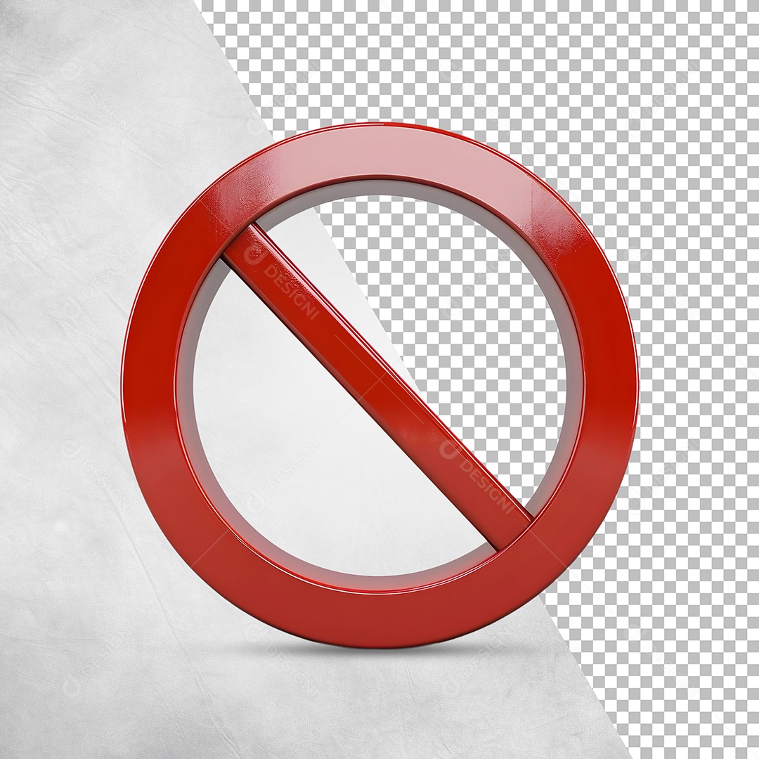 Sinal de Proibido Vermelho Elemento 3D para Composição PSD