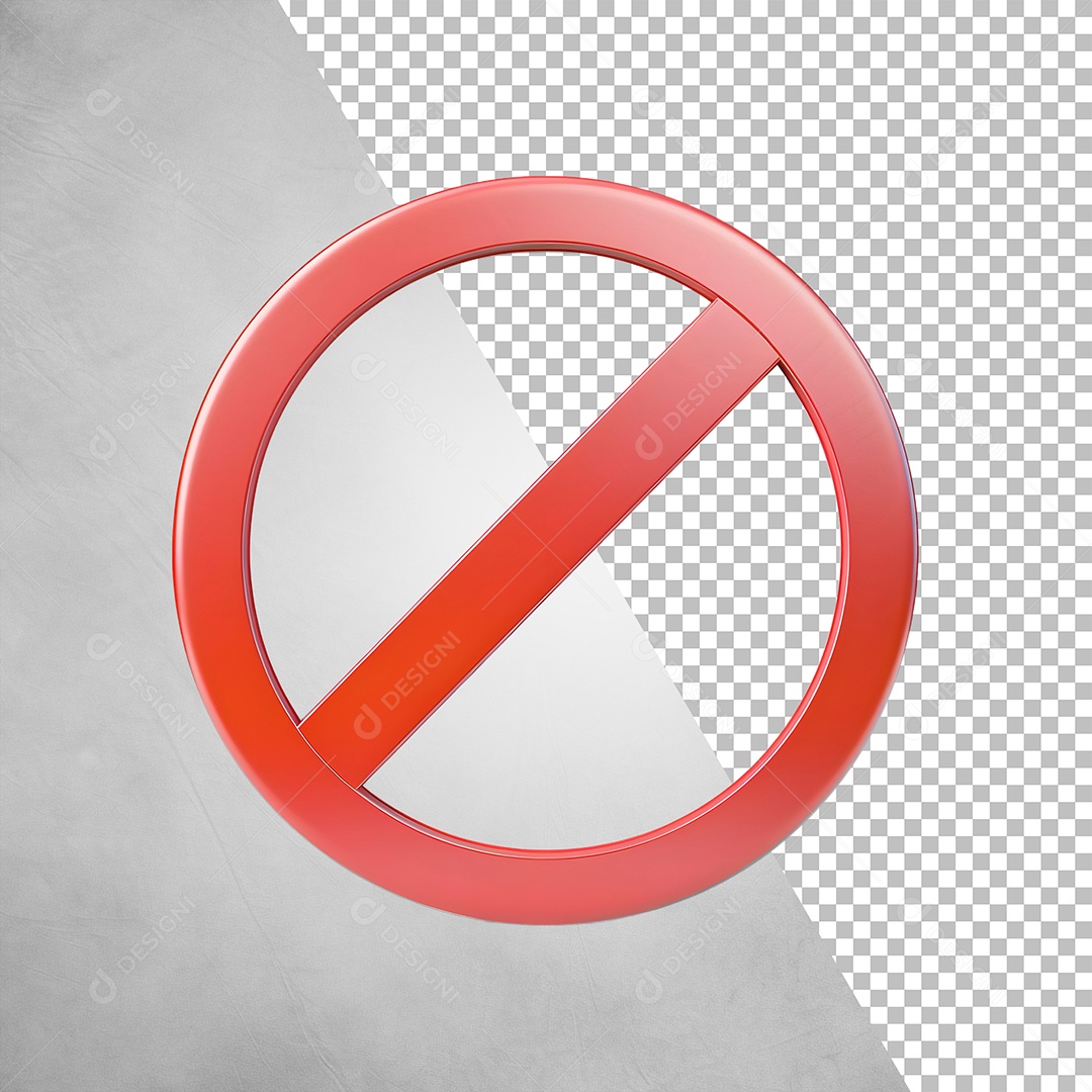 Sinal de Proibido Vermelho Elemento 3D para Composição PSD
