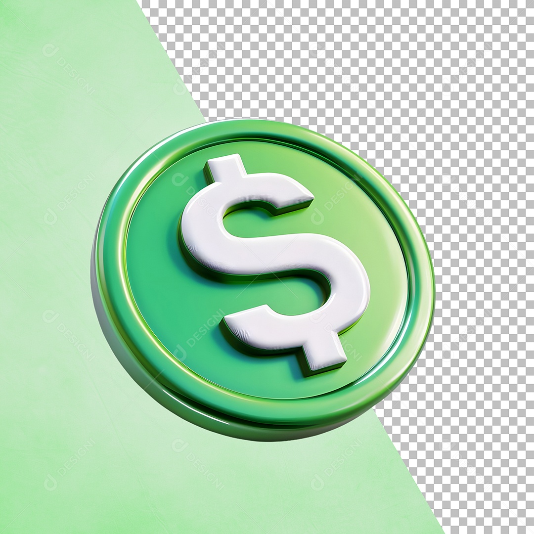 Cifrão Verde Elemento 3D para Composição PSD