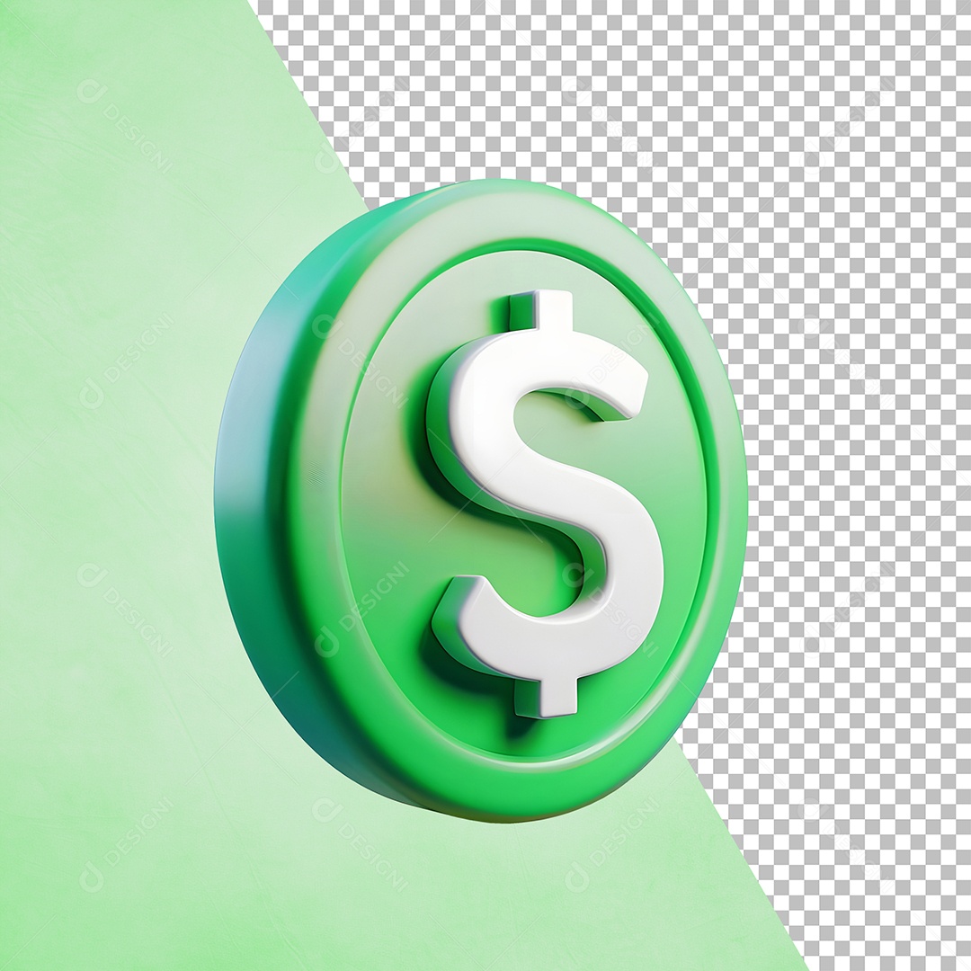 Cifrão Verde Elemento 3D para Composição PSD