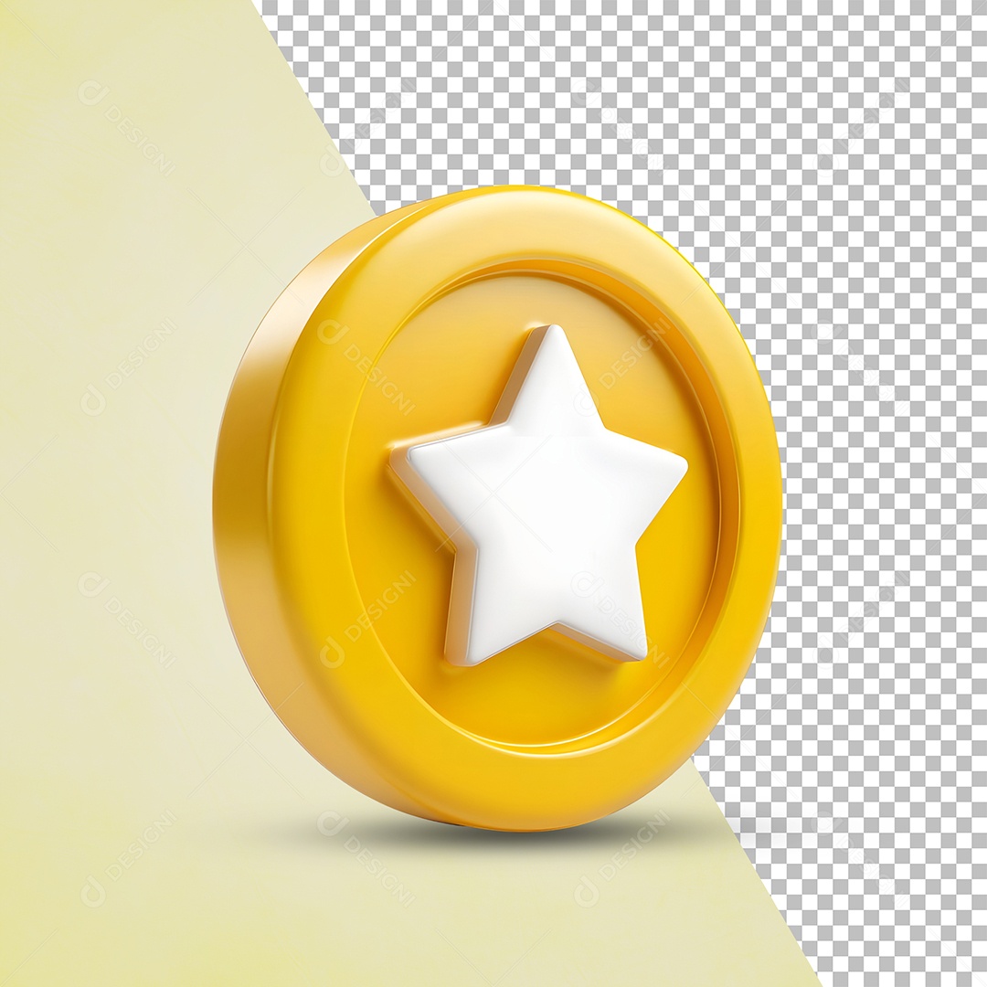 Moeda Com Estrela Elemento 3D para Composição PSD