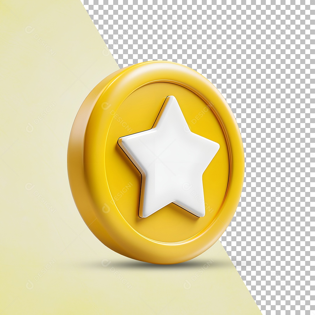 Moeda Com Estrela Elemento 3D para Composição PSD