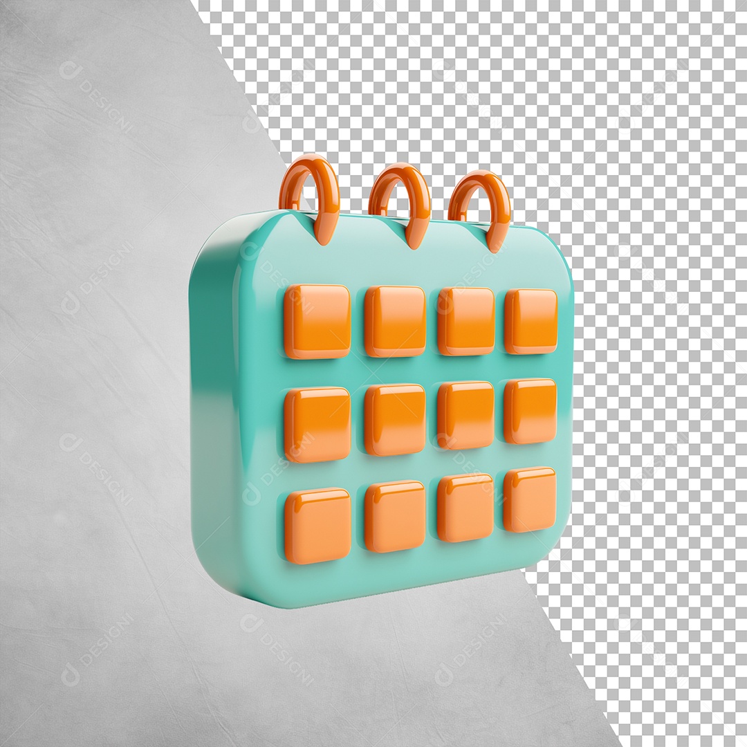 Calendário 3D Elemento Amarelo para Composição PSD