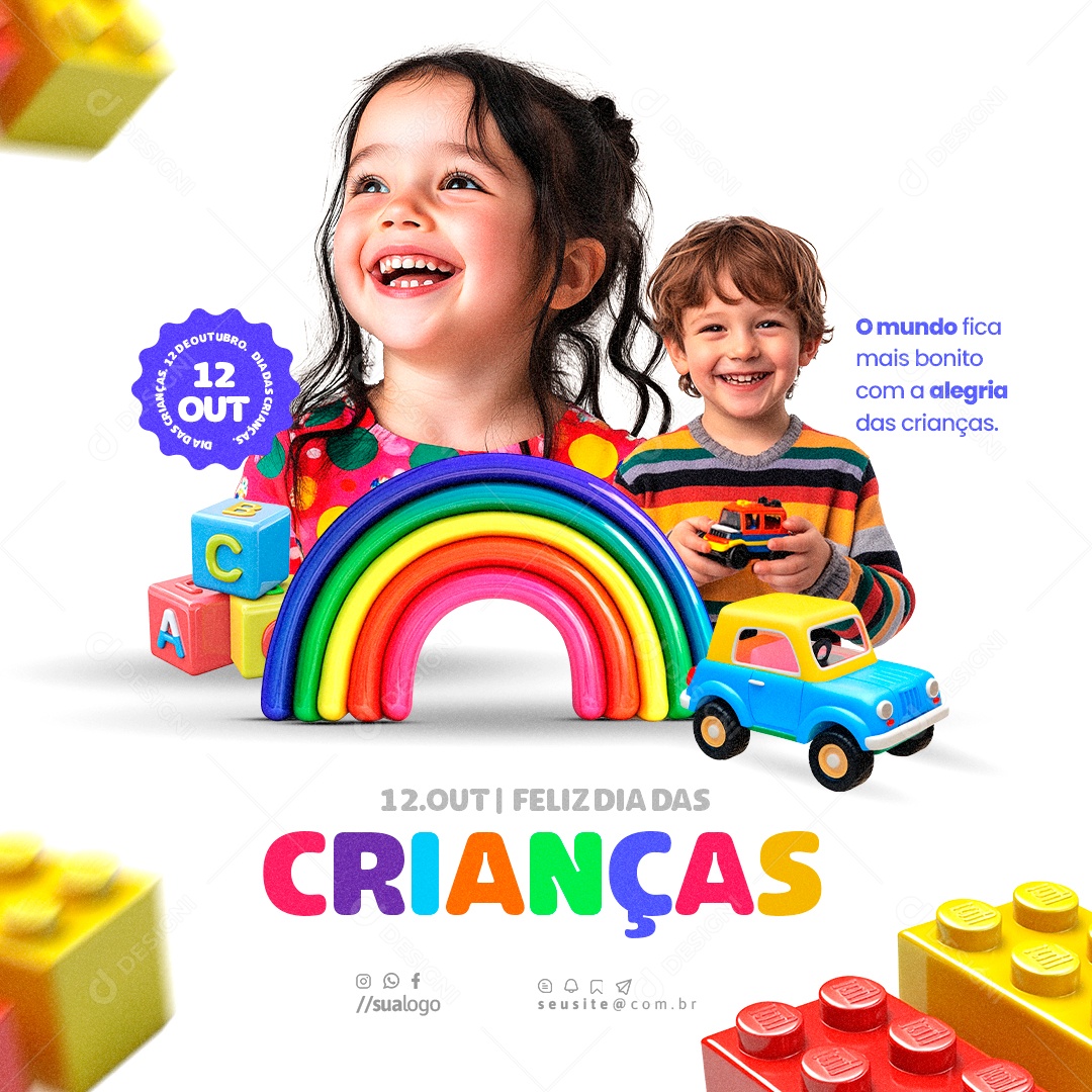 Dia Das Crianças 12 de Outubro o Mundo Fica Mais Bonito Com Alegria Social Media PSD Editável