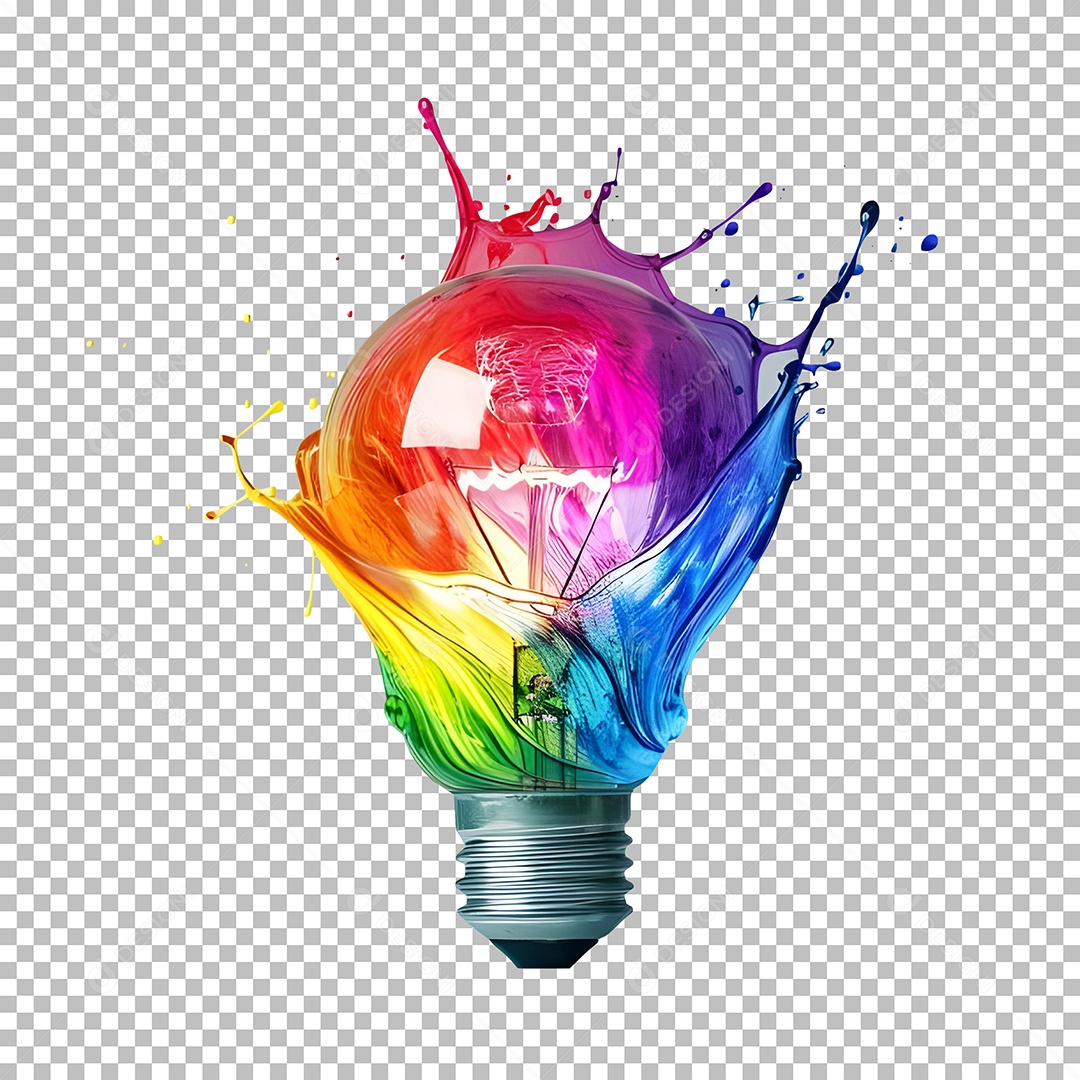 Elemento 3D Lâmpada Com Splash Tinta Para Composição PSD