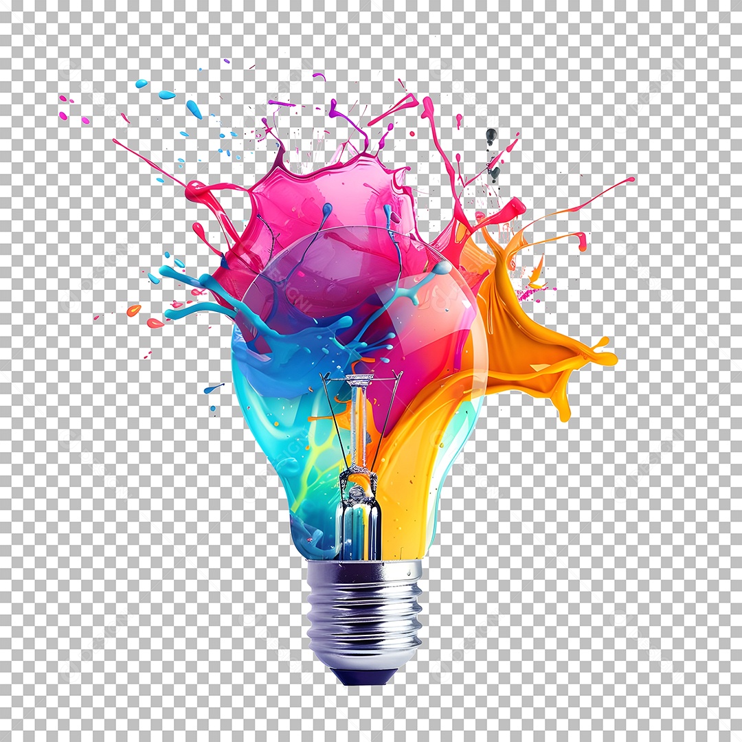 Elemento 3D Lâmpada Com Splash Tinta Para Composição PSD